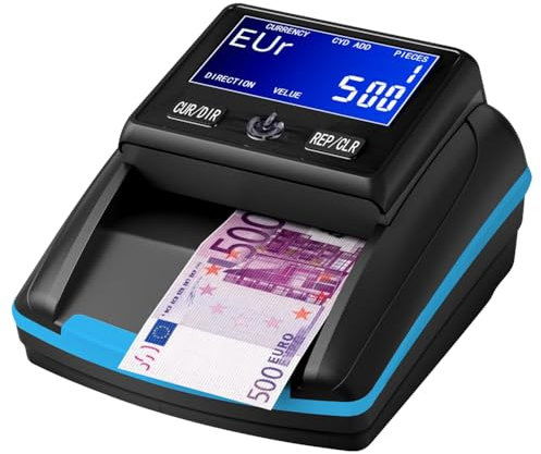 Banknotenprüfer & Geldzählmaschine 2in1 STANEW,Professioneller Banknotendetektor, Falschgelderkennung mit UV/MG/IR für EUR, USD, GBP, LCD Display Schwarz Blau