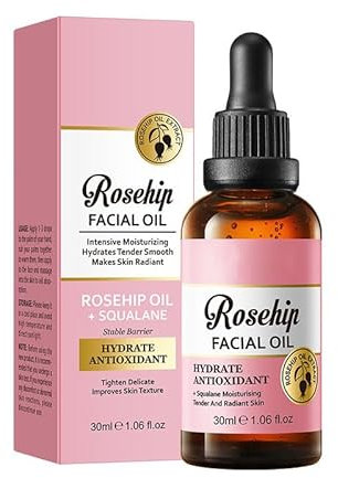 Rosehip Face Serum - Glow Serum with Hyaluronic Acid & Rose Extract - Hydrating, Anti-Ageing & Boosting Rosehip Facial Oil - Anti Wrinkle Facial Se-rum for Fine Lines, Wrinkles and Dry Skin - 30ml