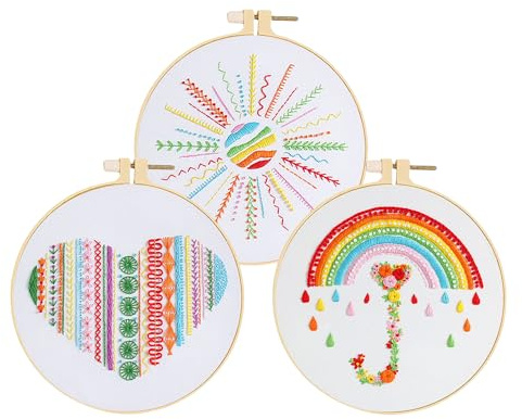 Huacan Kit de Broderie pour Adultes Débutant 3 Pièces Pré - Imprimé Embroidery Starter Kits D'aiguilles de Fils de Couleur 29 x 29 cm