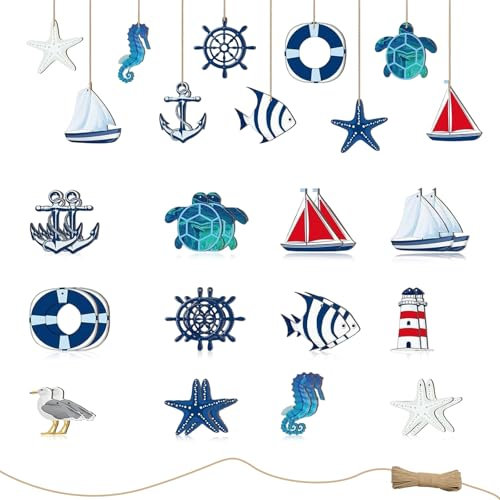 FULHANY 24pcs Kit Di Decorazione Nautica,Decorazione Da Appendere Marittima, Mini Decorazione Da Spiaggia Per La Decorazione Della Parete Di Casa