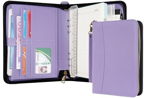 Wason A5 Portfolio Agenda con Anelli e Cerniera - Quaderno in Pelle PU con Blocco Note Staccabile e Ricaricabile, Blocco Legale per Organizzazione Aziendale, Studio e Viaggi (Viola)