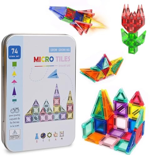 Set mattonelle magnetiche da viaggio per bambini, Costruzioni Magnetiche per Bambini 3D Giocattoli Magneti per il Bambino Educativo e Creativo Giocattoli Montessori per Ragazzi Giochi (74PCS)