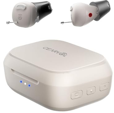 Cearvol Nano Amplificateur de Son Intra-Auriculaire Discret, Contrôle Tout-en-Un, Réduction du Bruit, 3 Programmes Sonores, Boîtier de Charge UV Hygiénique avec 54H Autonomie, Lumière stellaire