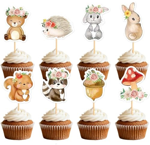 Juego de decoración de cupcakes de animales de la selva de 8 piezas, decoraciones de pastel de animales, decoraciones de cupcakes de bosque, decoración de cumpleaños de animales del bosque, adecuado