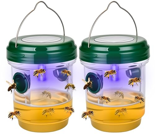 Trampa avispas, 2PCS Trampa Avispas con Luz Solar LED, Trampas AvispasExterior, Trampas de AvispasColgantes Al Aire Libre, Trampaspara Insectos, TrampaMoscas Colgar Jardin Balcón