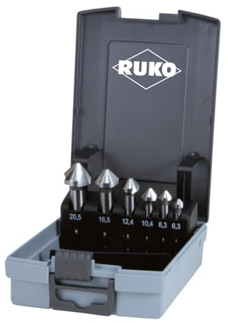 RUKO Kegel- und Entgratsenker-Satz DIN 335 Form C 90° ASP in Industriekassette, Hochleistungs-Schnellarbeitsstahl, robust, rechtsschneidend, 6-teilig