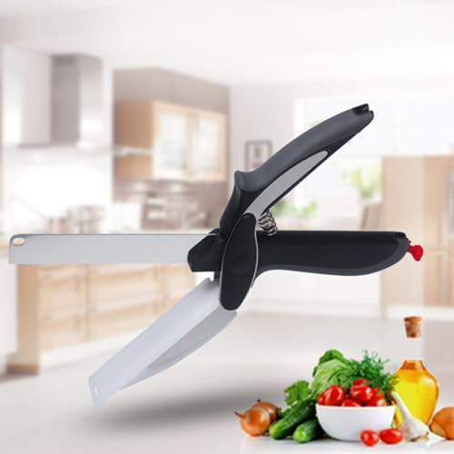 2-in-1 Forbici da Cucina, Multifunzione Cucina Coltelli e Taglierina in Acciao Inox Smontabili, Cibo Forbici per Verdure, Carne e Grill, Forbici da Cucina con Tagliere