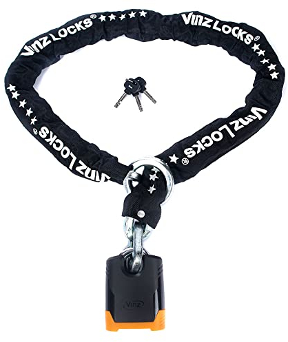 VINZ Batura Motorradschloss 180cm | Massives Kettenschloss 13,8mm Dicke Kette aus Gehärtetem Stahl | Rollerschloss | ART 5 Panzerschloss 200-180 cm