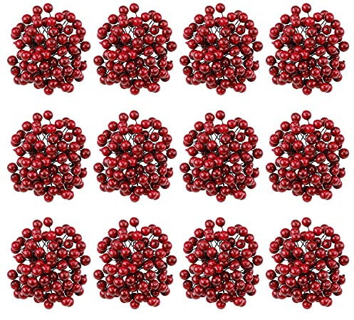 Weihnachten Beere, 480 Stück Künstliche Beeren Dekoration Rot Holly Beerenzweige Weihnachten Gefrostet Berry Mini Weihnachtsbeere für Weihnachtsbaum Deko DIY Basteln Kranz Girlande Machen Crimson