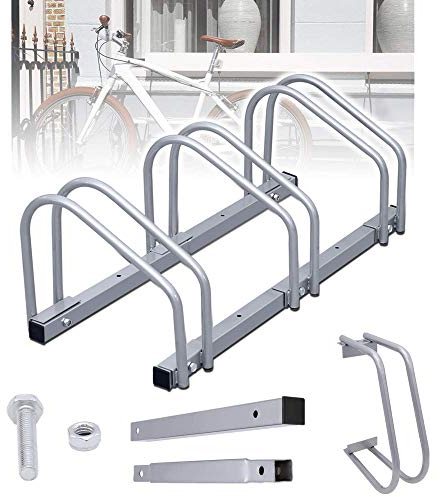 Randaco Râtelier Range vélo, Béquille de vélo pour 3 vélos - Support de rangement pour vélo - Support de sol en acier galvanisé - Montage au sol et au mur - 26 x 70,5 x 32 cm - Argenté