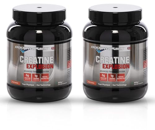 Boditronics Creatine Explosion 900g Creatine Monohydrate Powder Contains with Magnesium, L Taurine Creatine for Increase Muscle Growth, Power, Strength, Available in Fruit Punch Flavour (2)