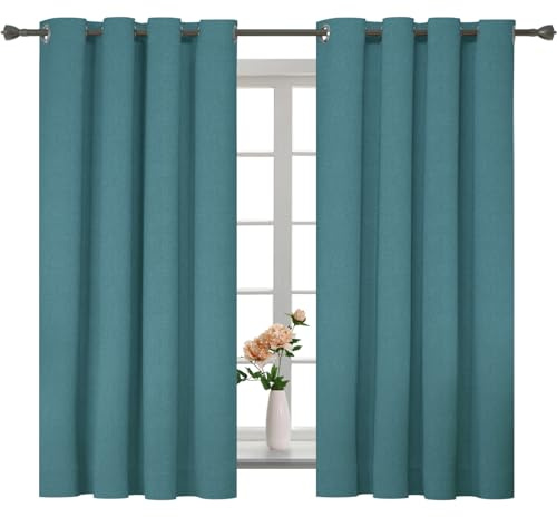 YSTELLAA 100% Mörkläggningsgardin 2 Stycken, 140 X 145 CM, linne dekorativ, Sovrum Termiska Gardiner Med Öljetter, Ljudisoleringsgardin, Värmeisolerande Gardiner För Vardagsrum, grön