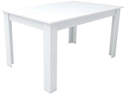 edihome, Mesa Comedor, 138 (Largo) x 90 (Ancho) x 75 (Alto), Modelo Denver, para salón, Cocina, Acabado Blanco y Cambria (Blanco)