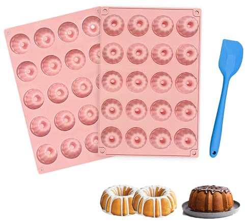 FIHODONE 2 Stück Gugelhupfform Silikon Rosa mit Schaber,Mini Muffins Backform 29x19.5cm,Gugelhupfform Klein Silikonbackform,Silicone Mold Verwendet für Die Kuchenherstellung