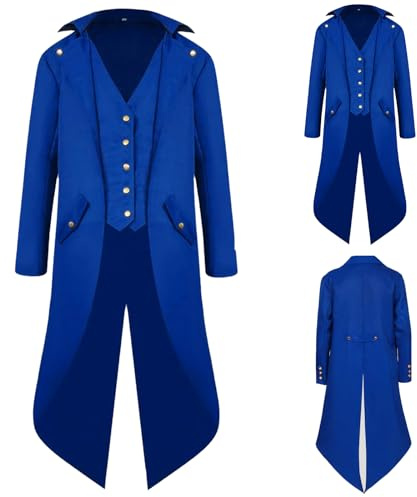 NFAOEGJ Men Medieval Tailcoat Steampunk Victorian Costume Mens Medieval Gothic Vintage Jacket Halloween Costume (Blue, 3XL)