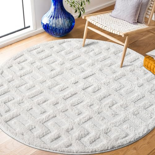 payé Alfombra redonda, 160 x 160 cm, pelo largo, bohemio, crema pastel gris, monocolor, diseño moderno geo, mullida y suave, decoración para dormitorio