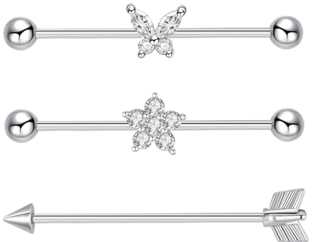 Besyvvin 3 Piezas Industrial Piercing De Plata Industrial Piercing Barras De Acero Inoxidable 14G 38MM Ear Piercing Joyas