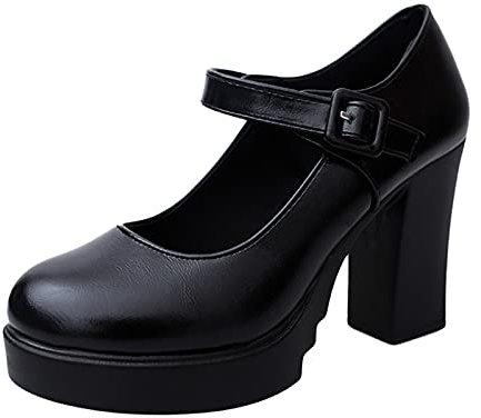 Women's Chunky Platform Mary Jane Ankle Strap Closed Toe Court Shoes - Comfort Support Work Pumps - Mid Block Heels - Wedding & Princess Shoes