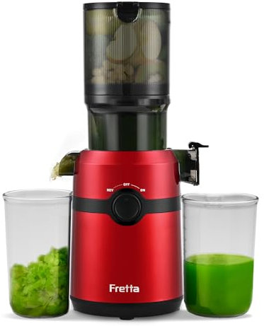 Fretta Entsafter Slow Juicer mit 108mm XL Öffnung&1L Kapazität,Entsafter Gemüse und Obst,200W Saftpresse elektrisch mit Cold Press,Einfache Reinigung und Leiser Motor,BPA-frei (Rot, 1L)