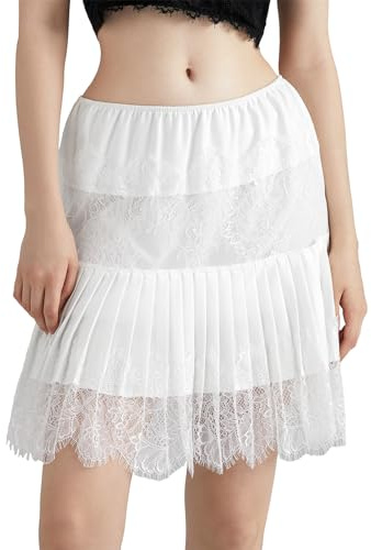 WERNZATT Minifalda de encaje Y2K para mujer, sexy, plisada, ribete de encaje, falda corta fluida, falda interior estética para la calle, A blanco., L