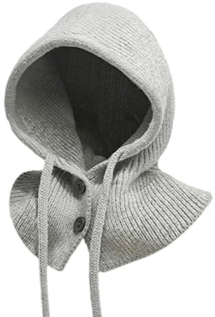 LAOYEFACAI Wintermützen für Damen Balaclava Strickmütze Skull Cap mit Kordelzug Warmer Kapuzenschal Mütze Strickmütze Beanie Winter Damen (Grau)