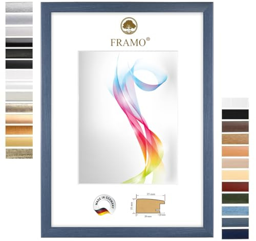 FRAMO Cadre photo en bois 40 x 100 cm (Dimension de l'image) en Bleu ardoise | Taille sélectionnable | Affiches | Puzzle | Collage | Sur mesure | personnalisés