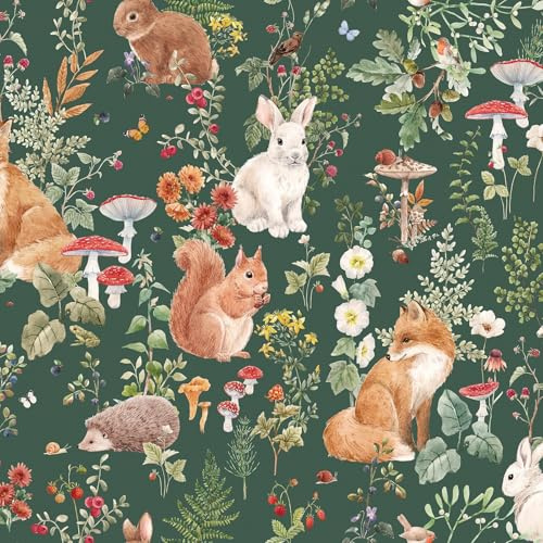 FunStick 44.5CM×9M Papier Peint Animaux Forêt Chambre Enfant Imperméable Papier Peint Adhesif Salle de Bain Stickers Fleurs Feuillage Vert Foncé Autocollant Mural Cuisine Chambre Armoire Fleuri Forêt