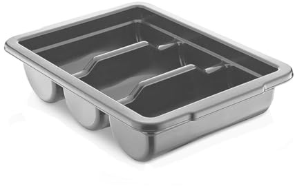 Zilpoo - Commercial Cutlery Bin, 3-Compartment Restaurant Kitchen Flatware Tray, Silverware Storage Plastic Container, Condiments Holder, Utensil Organizer Box (Gray)