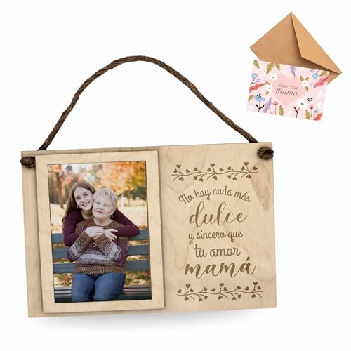 ayurvana Anpassad fotoram i trä - unik present till mamma, mormor, kärlek eller vänskap - väggdekoration med juterep och gratulationsvykort - 24 x 16 cm (NOHAYNADA)