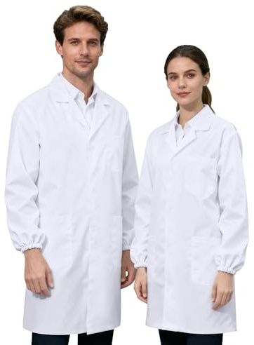 JXCTNNU Blouse Laboratoire Blanche Scolaire de Chimie Blouse pour Homme Femme Louse Chimie Lycee Longues Blouse avec Poche et Bouton (XL(175-180CM))