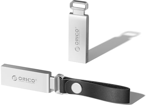 ORICO Pendrive 64GB USB 2.0 Mini De Metal, Memoria USB con Cordón De Cuero, Velocidad 20 MB/s, USB Memoria Portátil, Compatible con PC, Portátil, Automóvil, Plug & Play