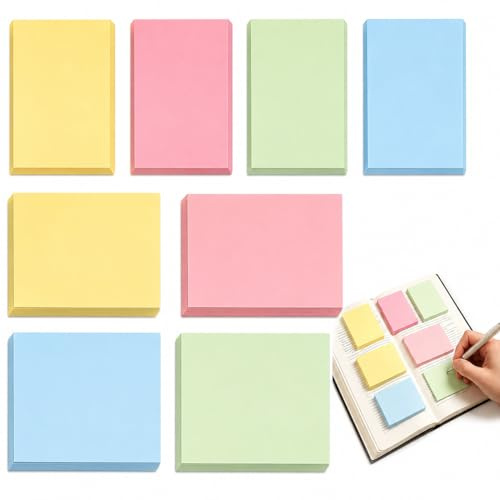 Set da 12 Blocchi di Note Colorate, 1200 Fogli, Adesivi Autoadesivi per Ufficio e Casa, Note Colorate per Organizzazione e Appunti, con 4 Colori e 2 Formati
