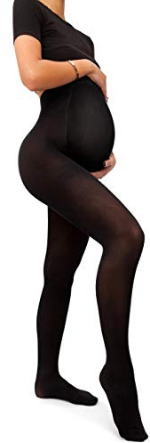 sofsy Women Opaque Maternity Tights - Stretchy Pantyhose for Pregnancy 50 Den [Made in Italy] Black - Medium