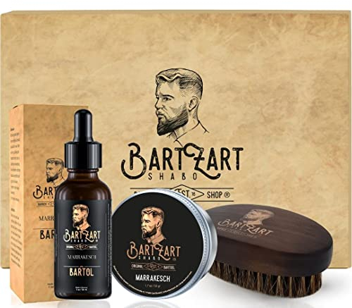 BartZart Shabo Bartpflege Set aus hochwertigem Bartöl mit Zedernholz I natürliches Bartwachs & Bartbürste mit Wildschweinborsten Bartpflegeset I Bart Set