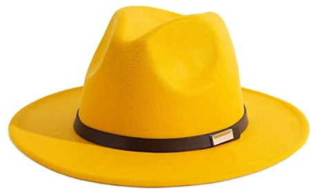 Gossifan Sombrero de Hombre Fedora con cinturón clásico de ala Ancha Unisex Panamá - Amarillo - 7 1/8/ 7 1/4