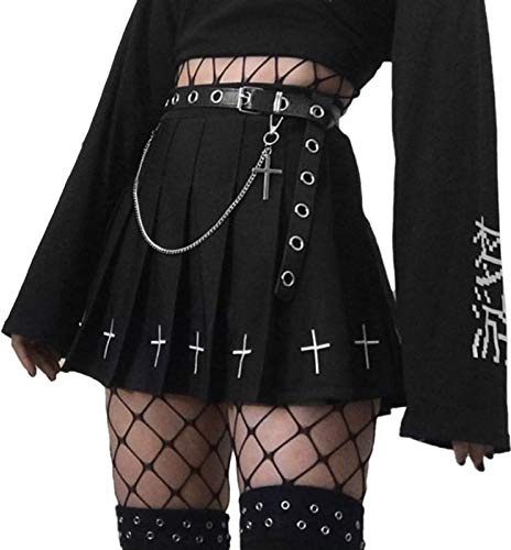 Jupe Y2k pour Femme Mini Jupe Harajuku Gothique Punk Rock Ceinture Poche Avant A-Ligne Jupe Gothique Plissé Mini Jupes Taille Haute Plaid Skater, Z12., 50