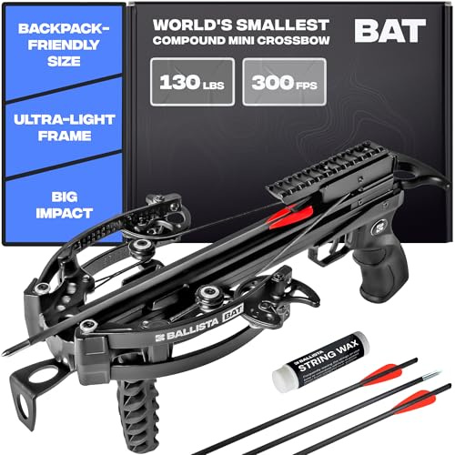 BALLISTA BAT Compound Mini Ballesta - Ballesta pequeña para caza, pesca y objetivo - 300 FPS, 130 libras, 2.5 libras