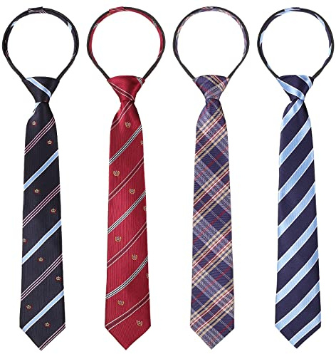 Geyoga 4 Pcs School Ties for Kids Boys 15 Inch Adjustable Zipper Tie School Uniform Ties Youth Child Toddler Necktie Wedding Graduation 6-12 Years, Rustic Style