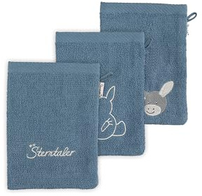 Sterntaler Guantes de lavado para bebé niño Baby GOTS, paquete de 3 guantes de lavado Emmi, paños para niños, toallita para bebés, lavables, orgánicos, gris y azul