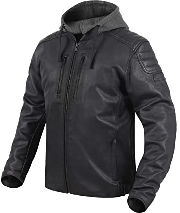 REBELHORN Impala Motorradjacke Herren | Leder | Ellbogen und Schulterprotektoren | Abnehmbare Kapuze