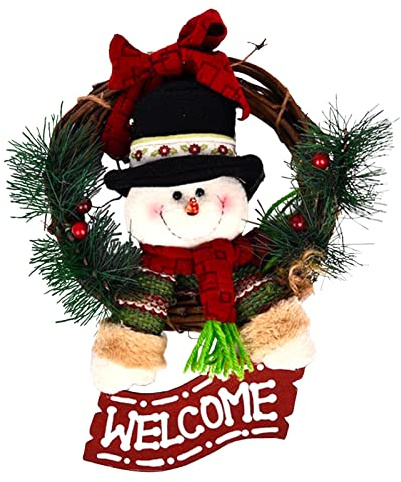 LAPENO Coronas Navideñas Puertas Delantera Ratán Guirnalda Decoraciones de Navidad Colgante Ornamento Corona Adviento Reutilizable Casa Adornos para Decorar Chimeneas Ventanas Muñeco Snowman