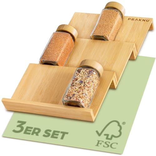 Praknu Especiero Cajón - Organizador Especias Cajón - 3 Piezas para 12 Botes de Especias (19×13x3cm) - Antideslizante - Organizador de Cocina