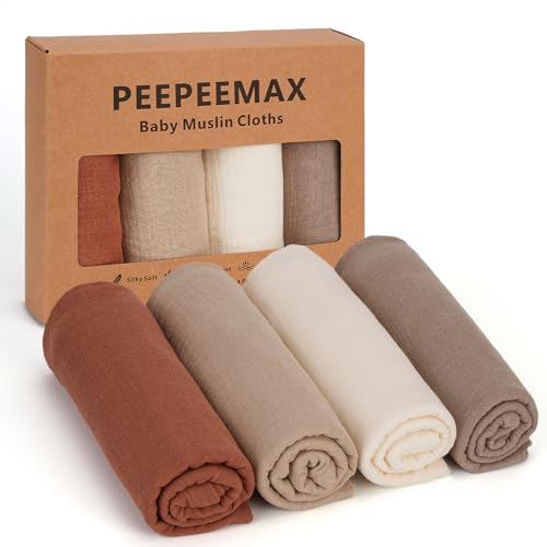 Peepeemax Mulltücher Baby Spucktücher 50x25cm, 4er-Pack 100% Baumwolle Spucktücher Baby für Jungen und Mädchen, Weich, Atmungsaktiv und Extrem Saugfähig Musselin Tuch für Babys, Neutral Braun