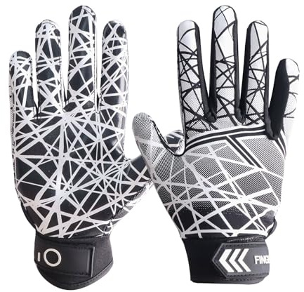 FINGER TEN Guanti da calcio americano, per ragazzi, ultra aderenti, antiscivolo, con palmo della mano, guanti da rugby, protezione flessibile ed elasticizzati, impermeabili, vestibilità professionale,