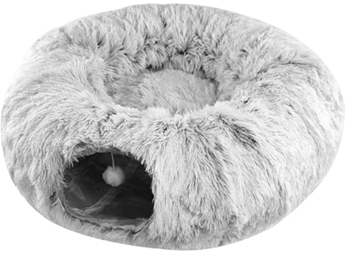 Lit Tunnel pour Chat 2 en 1 en Peluche pour Chat, 33,5 x 10,3 Pouces, Pliable, Amovible et Lavable, Jouet pour Chat de Petite et Moyenne Taille, Chiot, Lapin, Tunnels pour Animaux de Compagnie