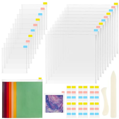 AHANDMAKER 20 x Scrapbook Papieraufbewahrung 2 Größen Transparente Papieraufbewahrungstasche Mit 60 Registerreitern Und Falzbein Für Papier Zum Halten von 12x12 Zoll 6x6 Zoll Scrapbook Papierdatei