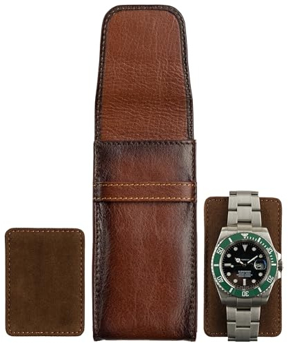 A-SLIM Tokei | Bolsa de viaje de cuero para reloj | Funda de viaje de cuero para hombre con cierre de solapa, Bronceado bruñido, 12.7, Lujoso