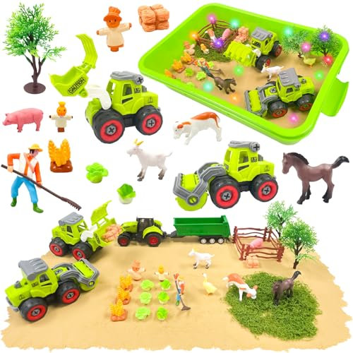 PQKL-party Kit Sable Magique Ferme Sable Magique Bac a Sable avec 1 KG Sable Sensoriels et Tracteur Jouet Jouet Sable Magique de la Ferme Cadeau pour Enfant 3 Ans+