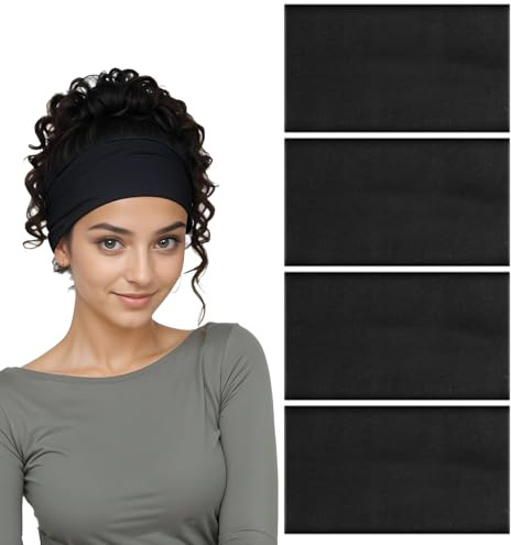 4 Pièces Bandeau pour Cheveux pour Femme Noir 15cm de Large pour Yoga Fitness Antidérapant Doux Absorbe la Transpiration Élastique pour Le Sport pour la Course à Pied Le Yoga l'exercice