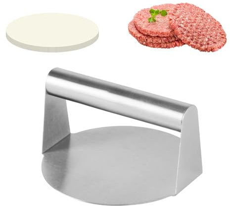 Pressa per Hamburger, Pressa per Smash Burger Pressa, 14cm Schiaccia Hamburger Attrezzo in Acciaio Inox, Macchina per Hamburger Strumento per Hamburger Bistecche Pancetta Grigliate +100 Carta Oleata